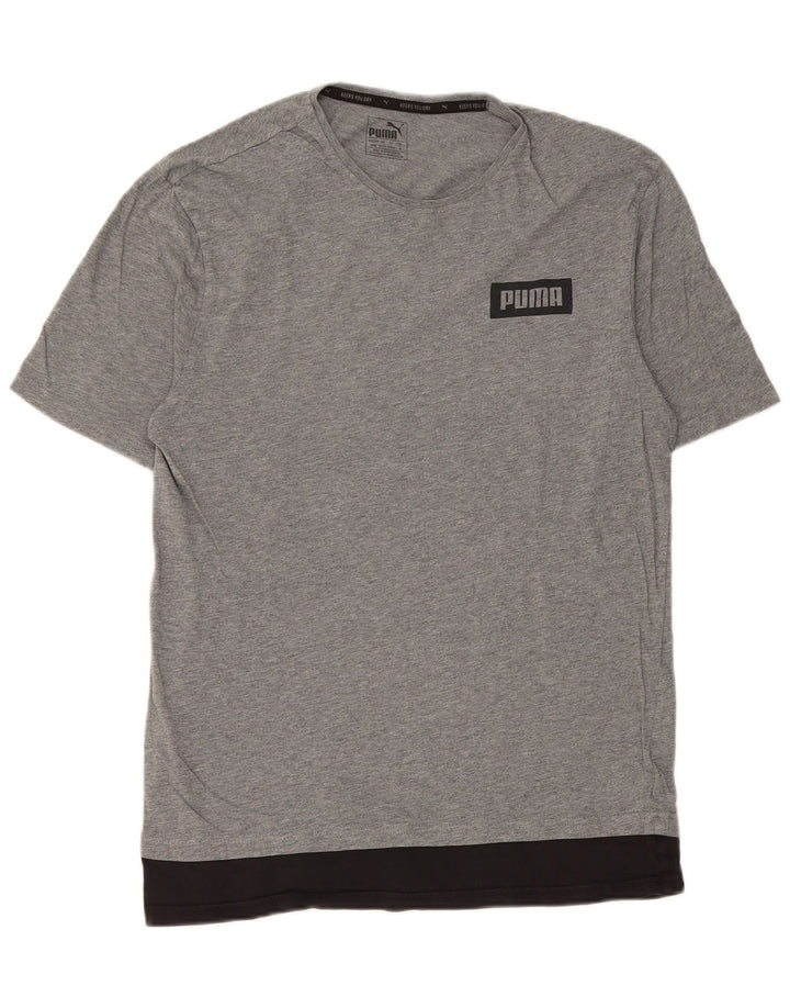 Puma Mens Graphic T-Shirt Top Medium Grey Colourblock Cotton