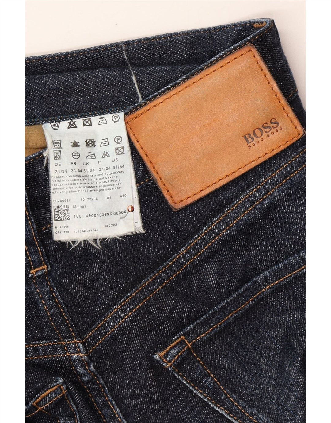 HUGO BOSS Mens Straight Jeans W31 L34 Navy Blue Cotton