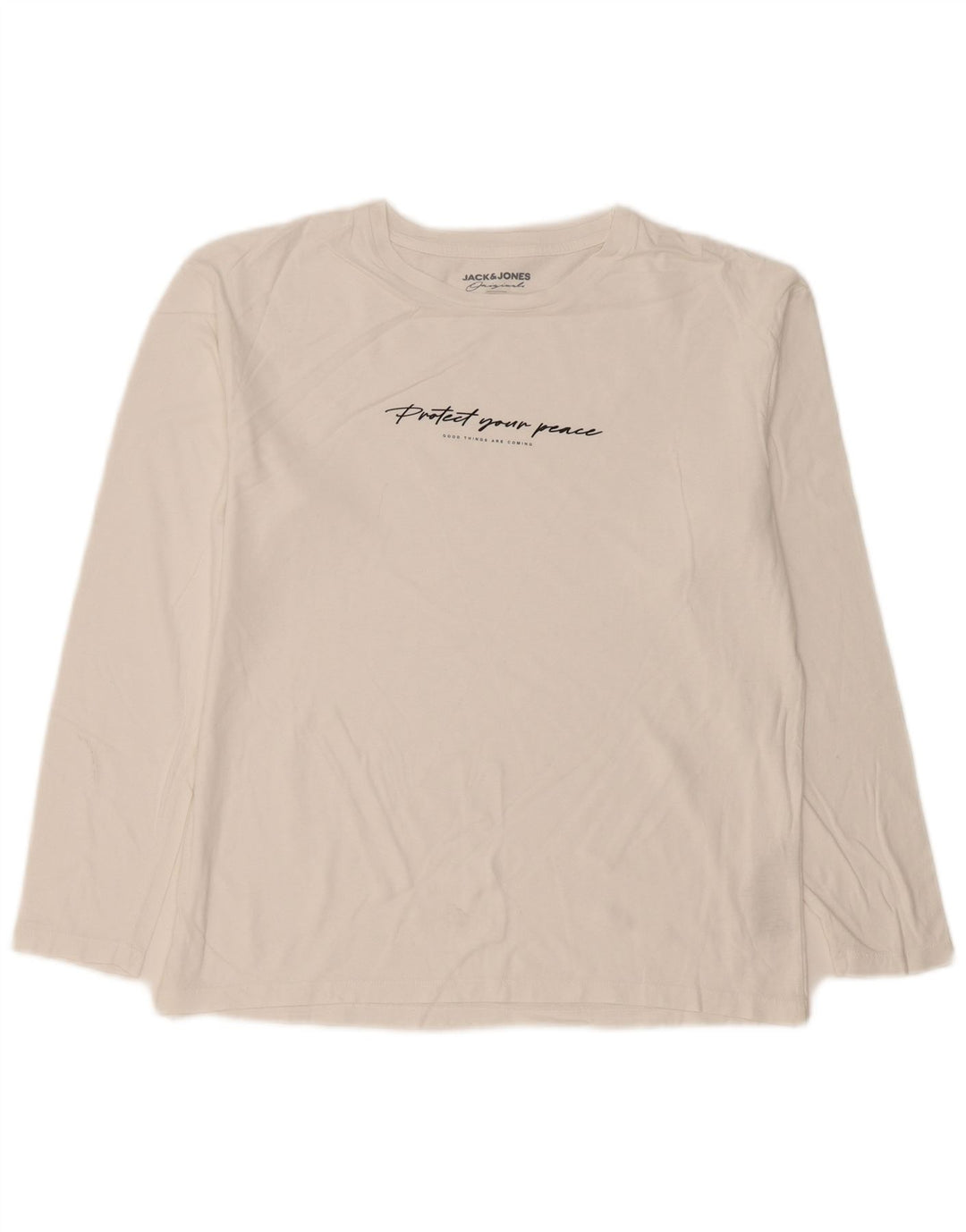 Jack & Jones Mens Graphic Top Long Sleeve Medium White Cotton