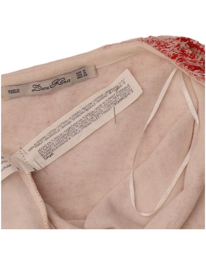 Zara Womens 3/4 Sleeve Open Cardigan Sweater UK 14 Medium Red Flecked