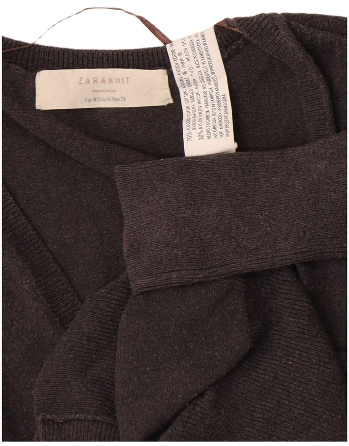 Zara Womens Cardigan Sweater UK 12 Medium Grey Cotton
