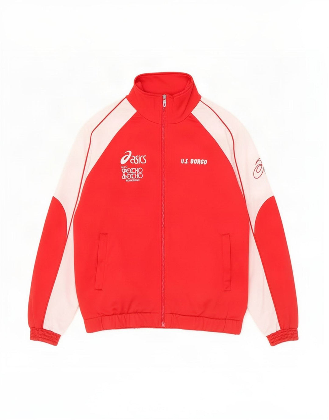 Asics Mens Graphic Tracksuit Top Jacket Medium Red Colourblock Polyester