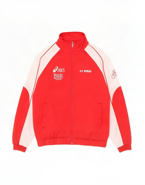 Asics Mens Graphic Tracksuit Top Jacket Medium Red Colourblock Polyester
