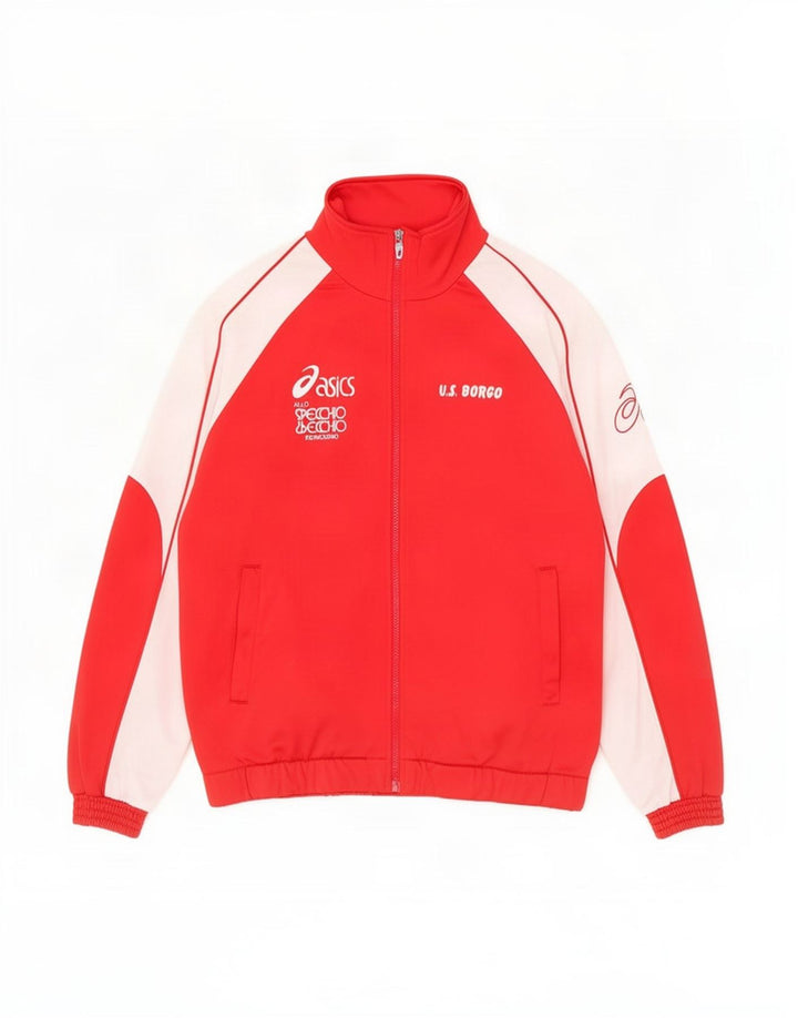 Asics Mens Graphic Tracksuit Top Jacket Medium Red Colourblock Polyester