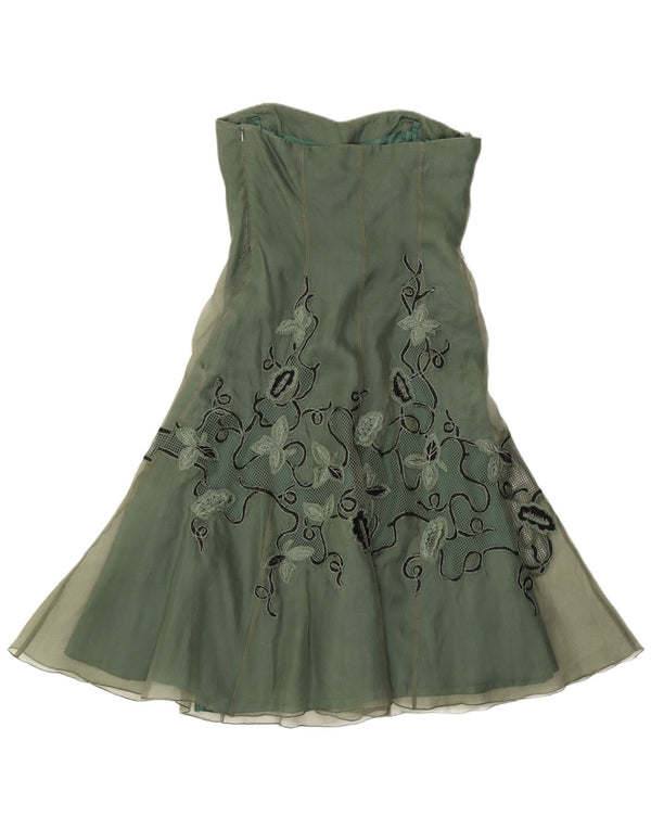Coast Womens Strapless Dress UK 10 Small Green Floral Silk