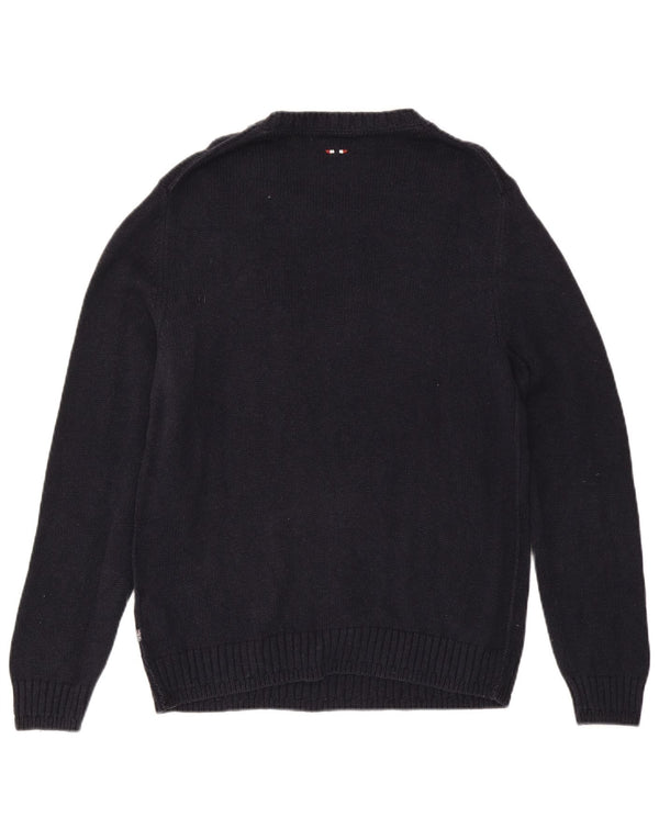 NAPAPIJRI Mens Graphic Crew Neck Jumper Sweater Large Navy Blue Cotton