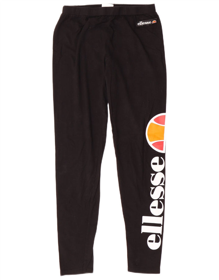 ELLESSE Womens Graphic Leggings UK 12 Medium  Black Cotton