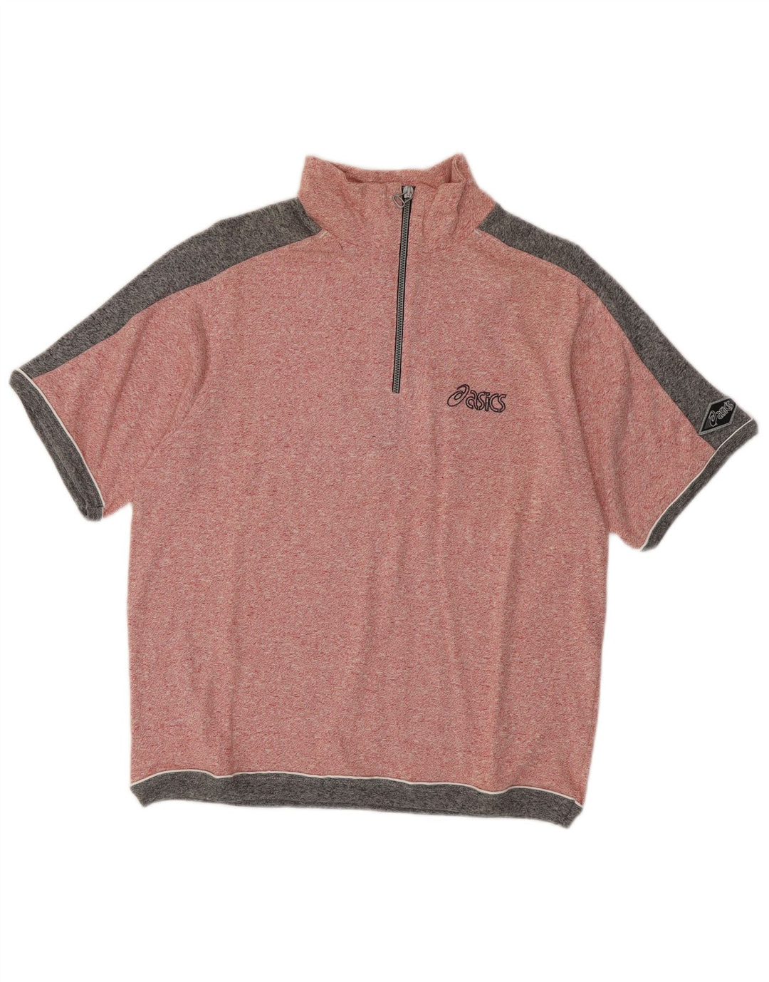 Asics Mens Short Sleeve Zip Neck Jumper Sweater Medium Pink Colourblock