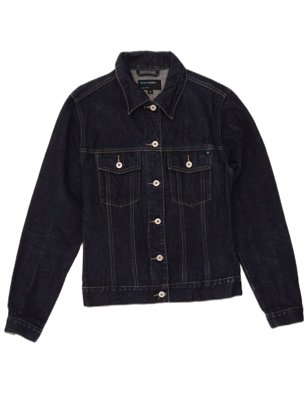 VINTAGE Womens Denim Jacket EU 38 Medium Navy Blue Cotton