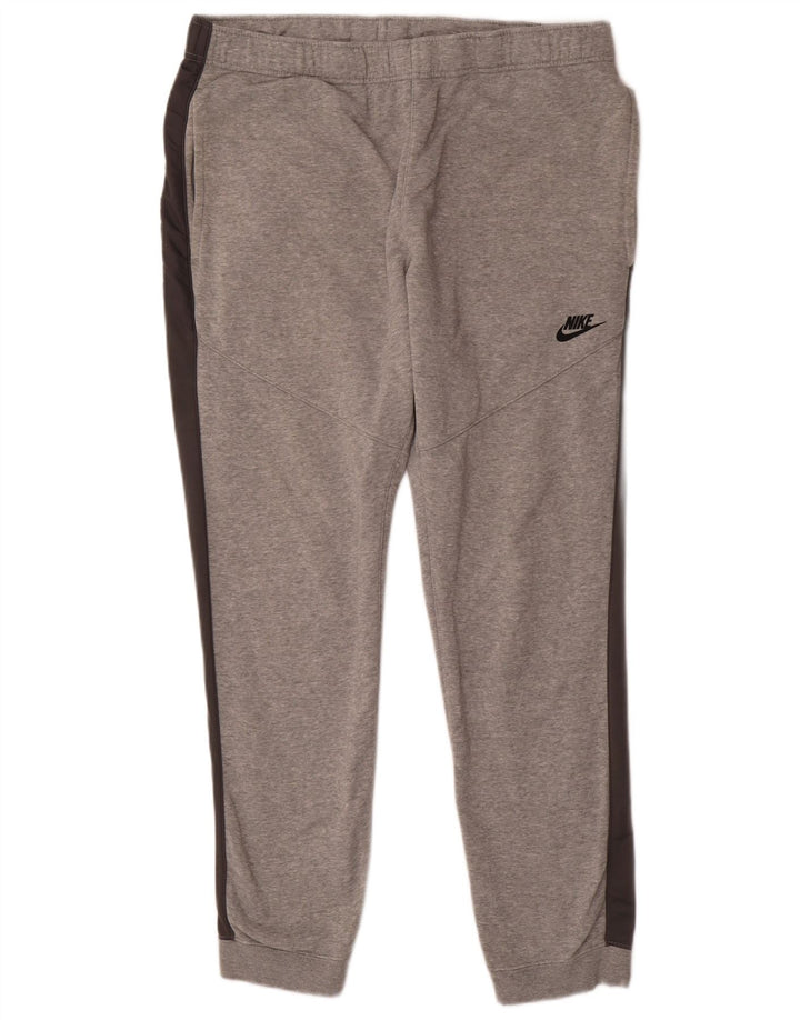 NIKE Mens Tracksuit Trousers Joggers Large Grey Colourblock Cotton