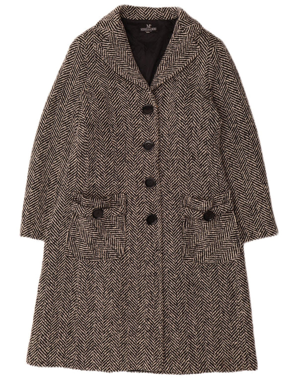 MIRELLA MORI Womens Oversized Overcoat UK 18 XL Black Herringbone Wool