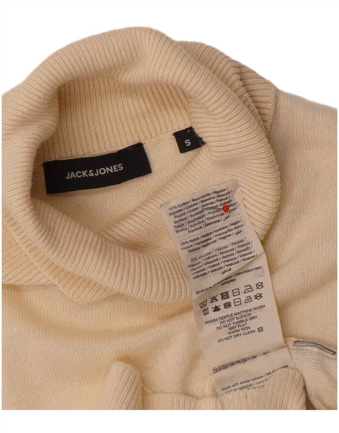 Jack & Jones Mens Roll Neck Jumper Sweater Small Off White Cotton