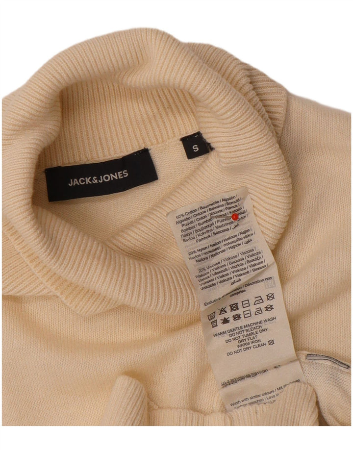 Jack & Jones Mens Roll Neck Jumper Sweater Small Off White Cotton