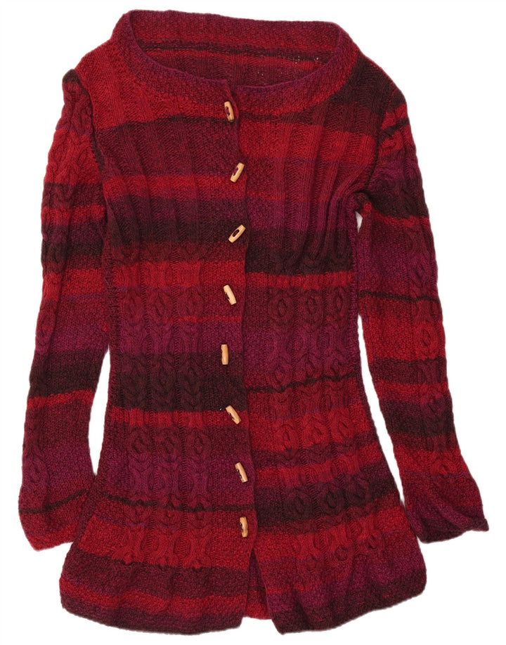 VINTAGE Womens Longline Cardigan Sweater UK 14 Medium Red Striped