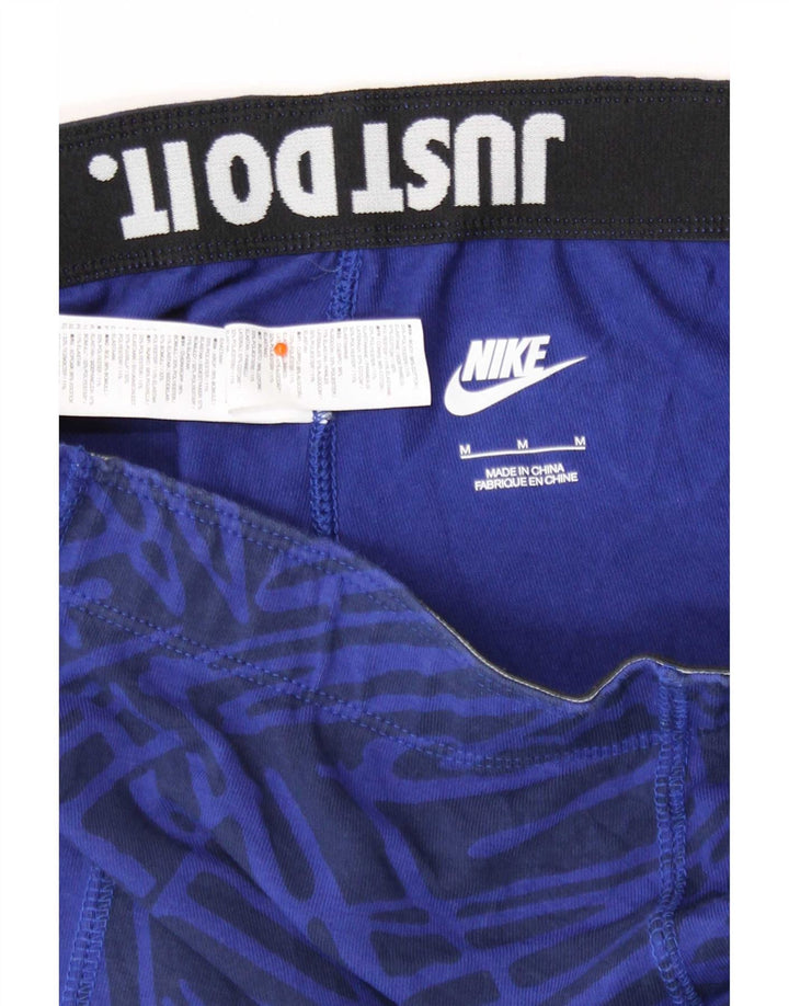 Nike Womens Leggings UK 12 Medium Blue Geometric Cotton
