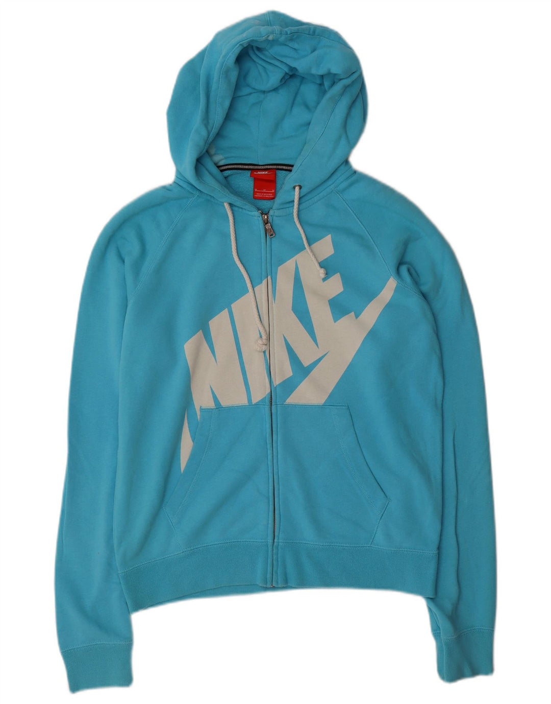 NIKE Womens Graphic Zip Hoodie Sweater UK 14 Medium Blue Cotton
