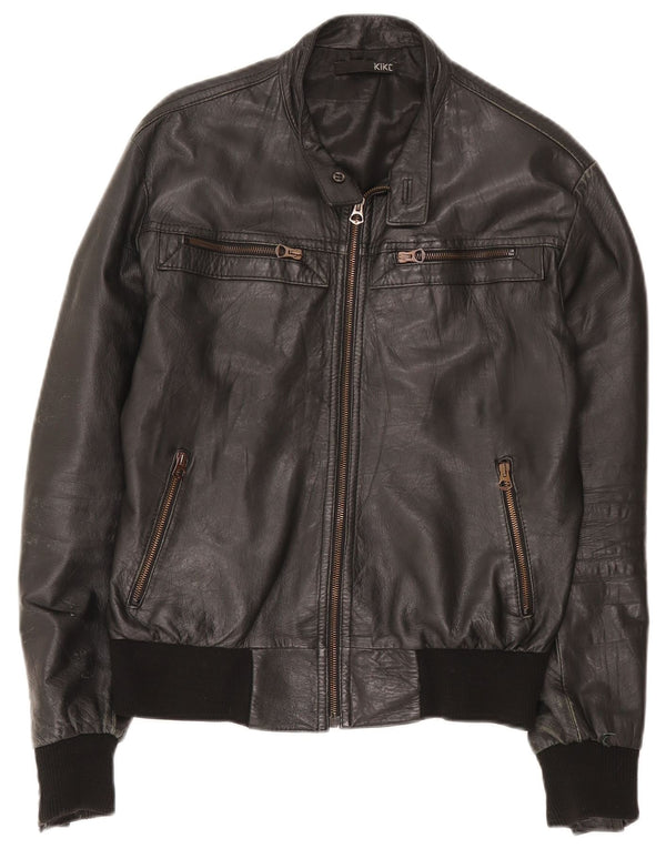 Kikc Mens Leather Jacket UK 38 Medium Black