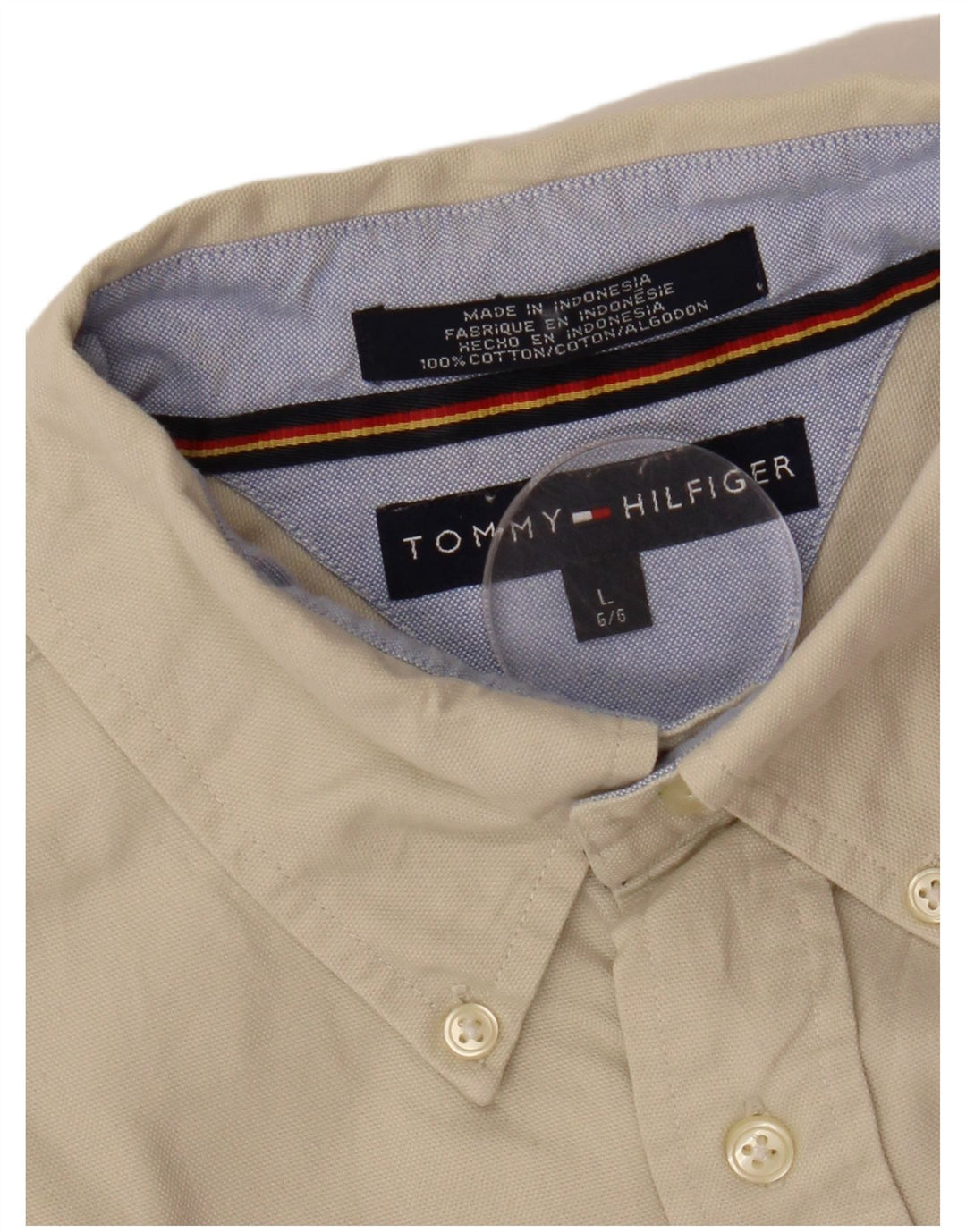 TOMMY HILFIGER Mens Shirt Large Off White Cotton