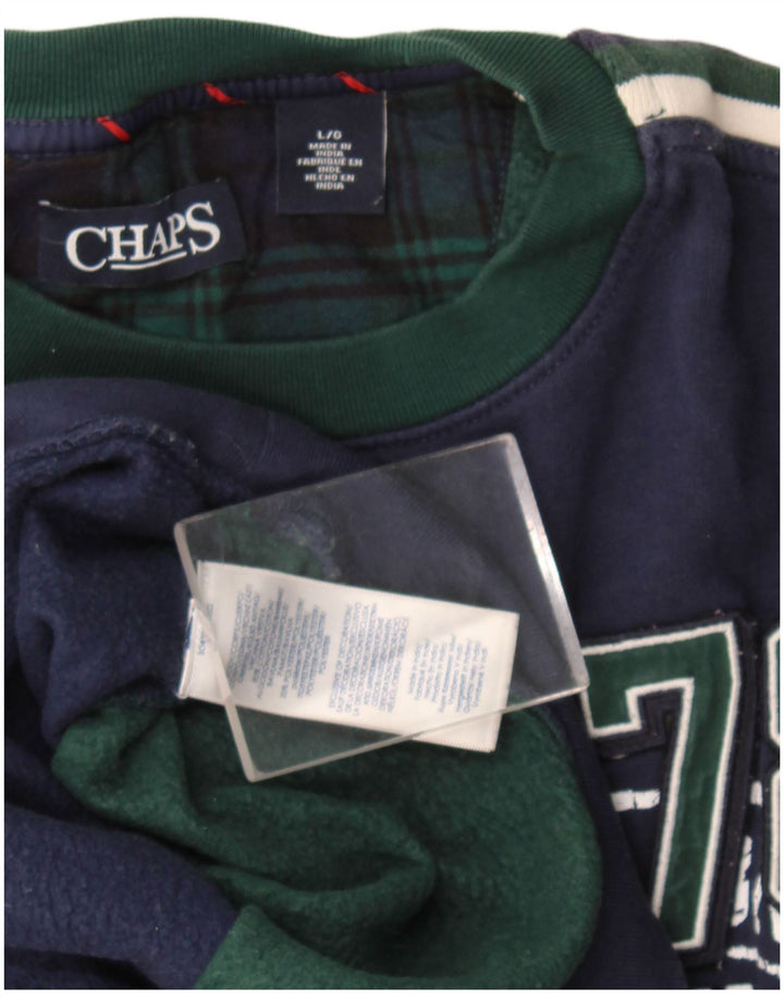 Chaps Mens Graphic Sweatshirt Jumper Large Navy Blue Colourblock Cotton