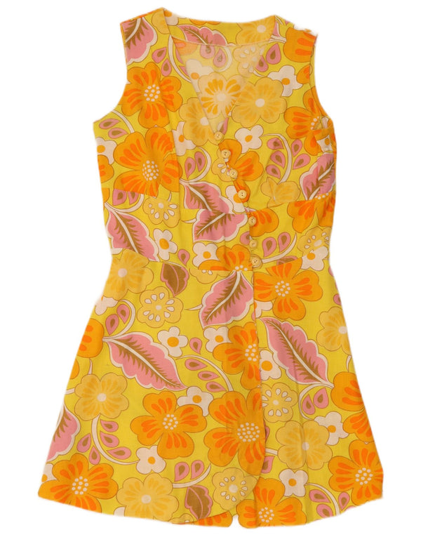 Vintage Womens Sleeveless A-Line Dress UK 12 Medium Yellow Floral