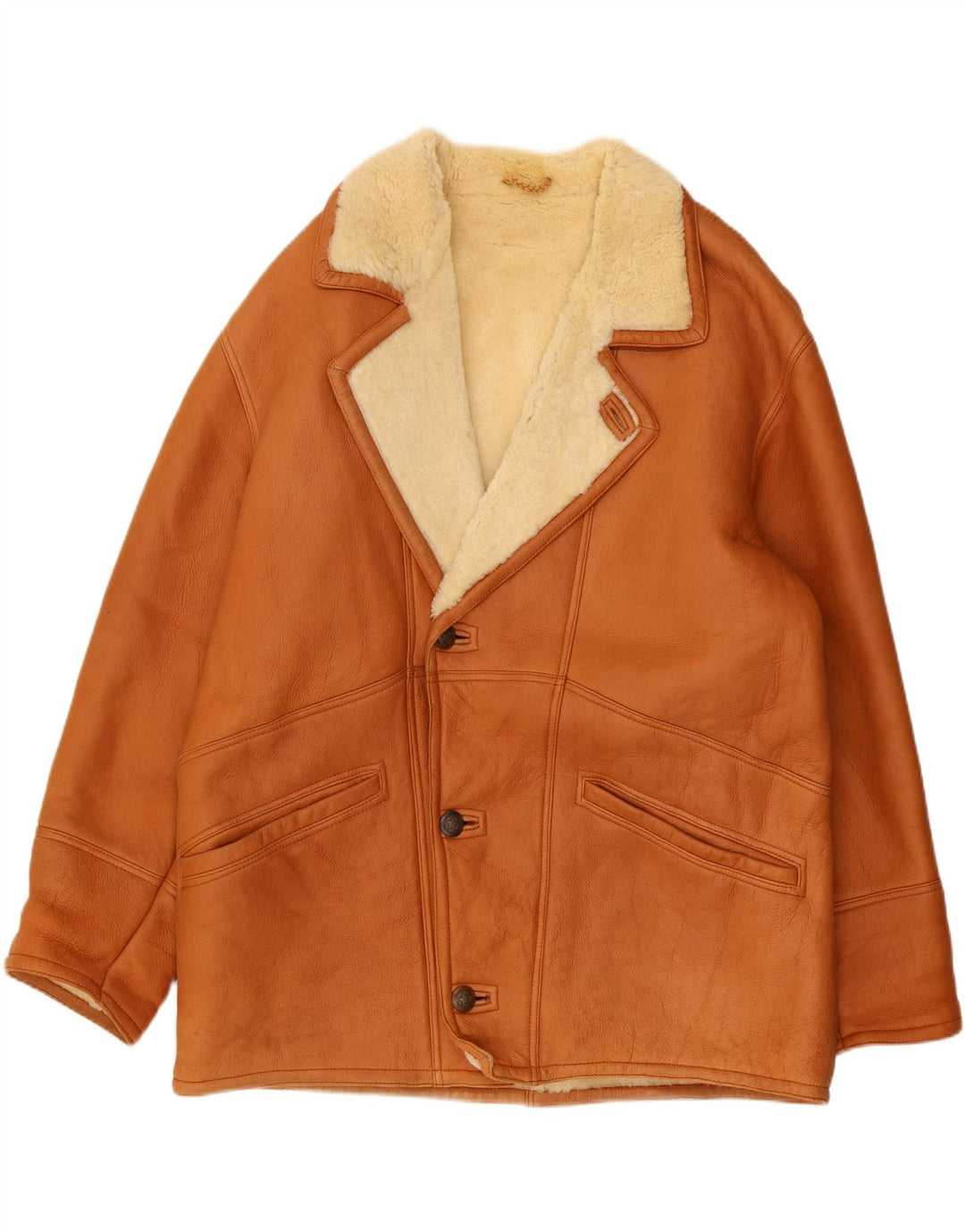 Vintage Mens Shearling Jacket UK 40 Large Brown Leather