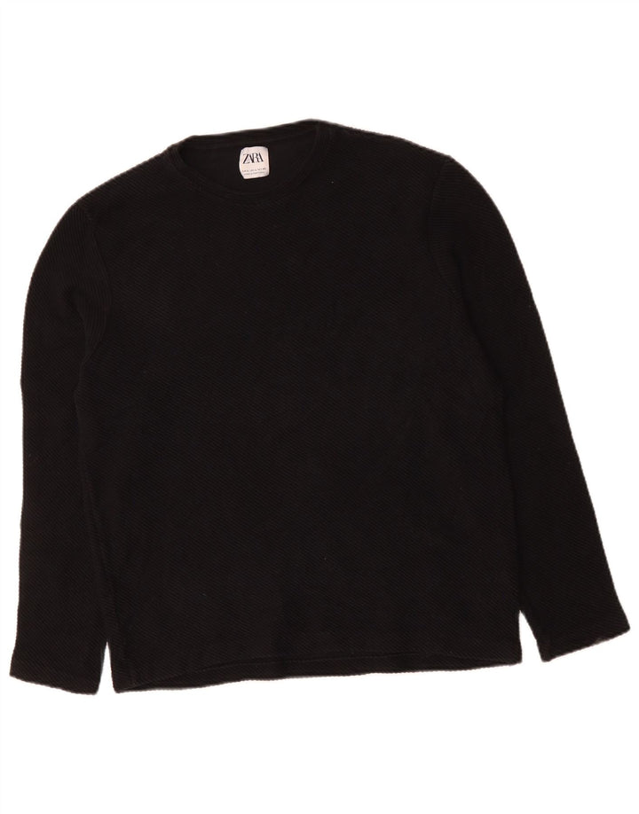 ZARA Womens Top Long Sleeve UK 14 Large Black Cotton