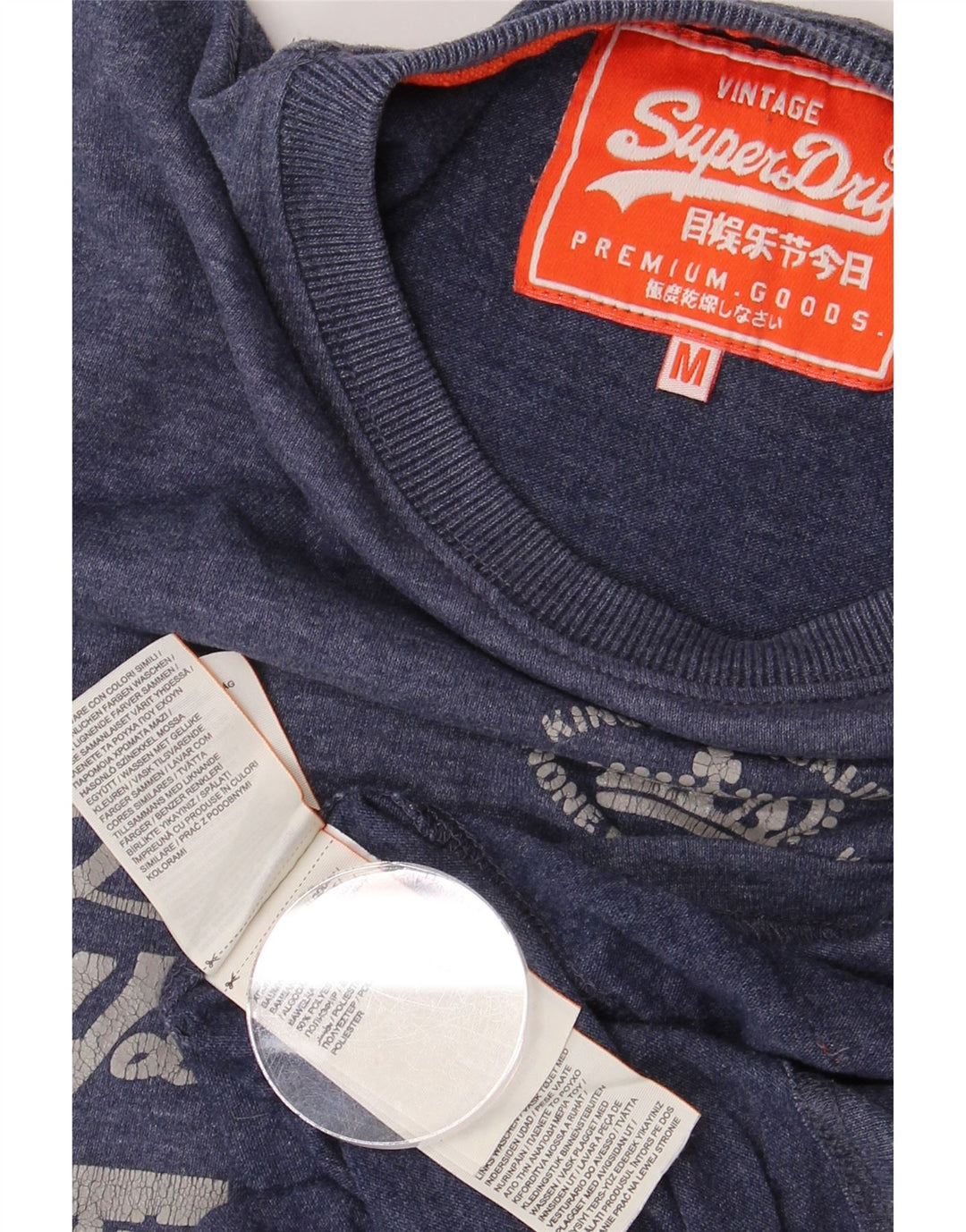 SUPERDRY Mens Graphic T-Shirt Top Medium Navy Blue Cotton