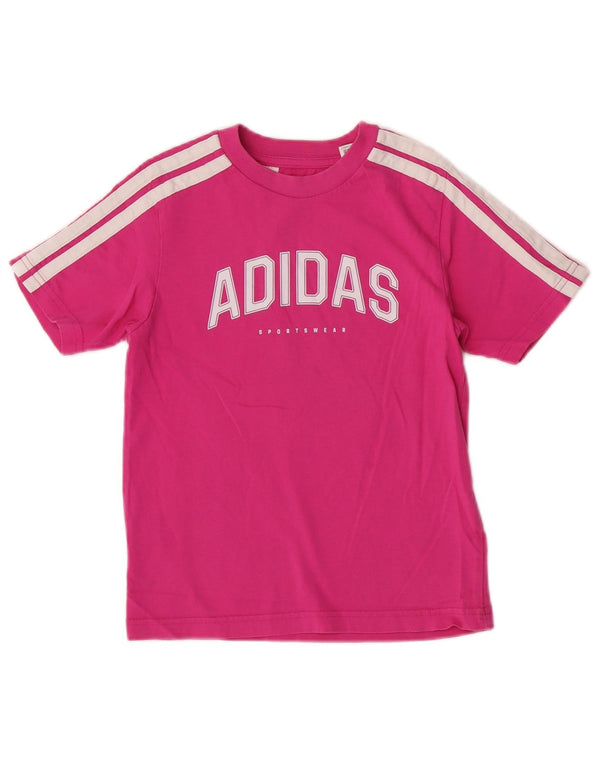 Adidas Girls Regular Graphic T-Shirt Top 7-8 Years Pink Cotton