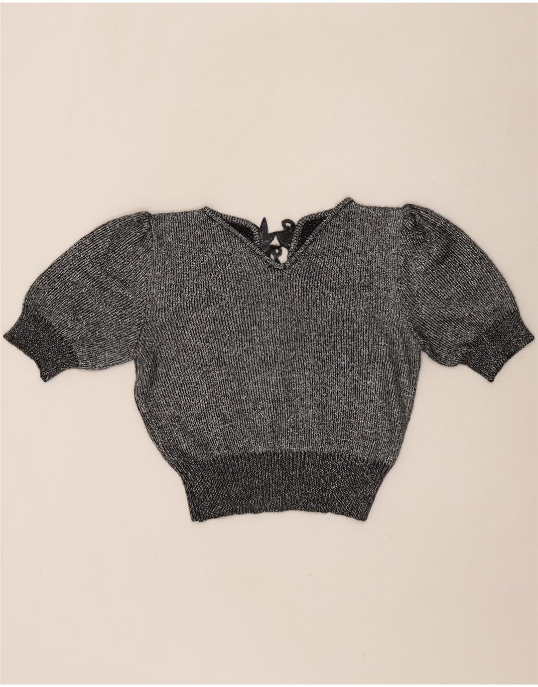 VINTAGE Womens Oversized V-Neck Jumper Sweater UK 10 Small Silver Vintage Vintage and Second-Hand Vintage from Messina Hembry 