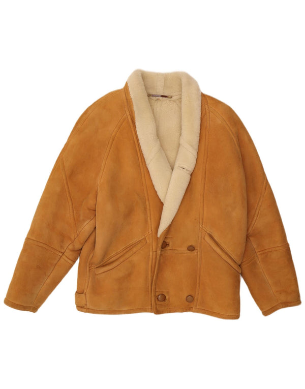 Vintage Mens Double Breasted Shearling Jacket UK 42 XL Beige
