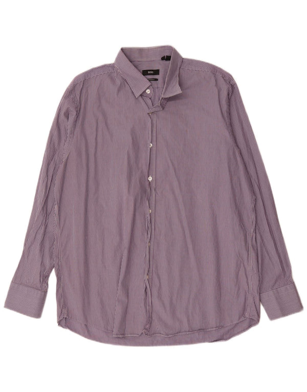 Hugo Boss Mens Regular Fit Shirt Size 17 1/2 XL Purple Pinstripe