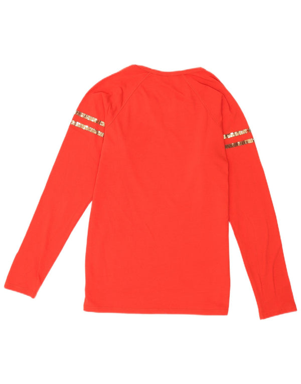 Guess Womens Graphic Top Long Sleeve UK 12 Medium Red Cotton