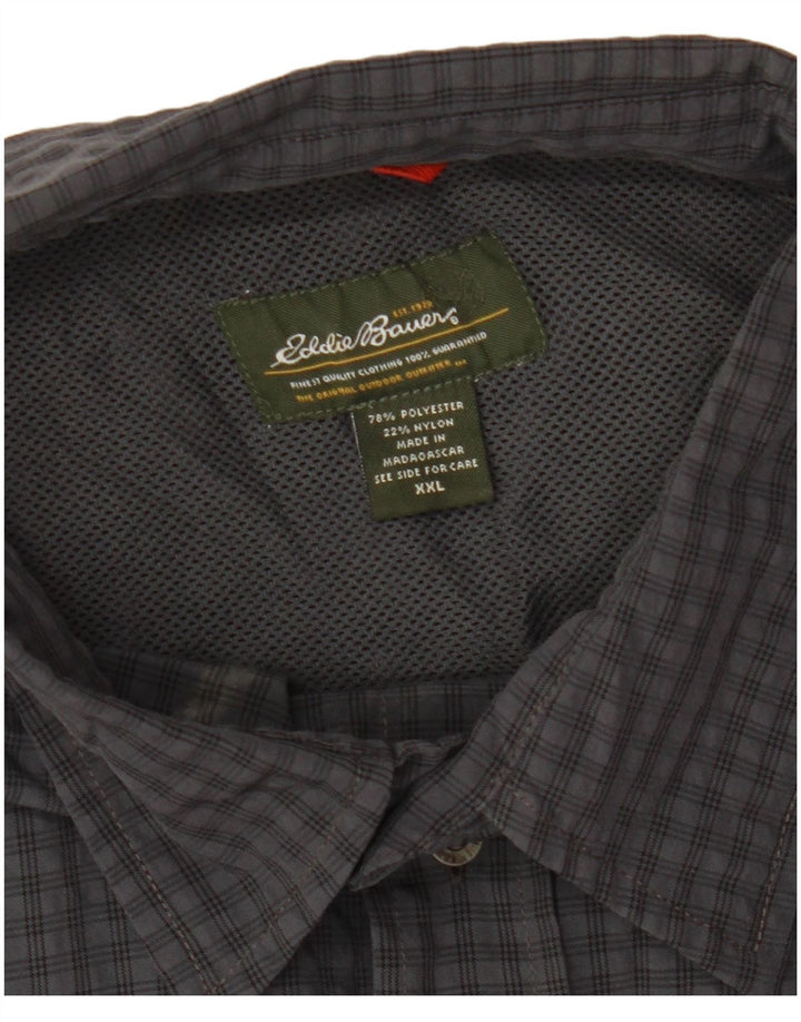 EDDIE BAUER Mens Short Sleeve Shirt 2XL Grey Check Polyester