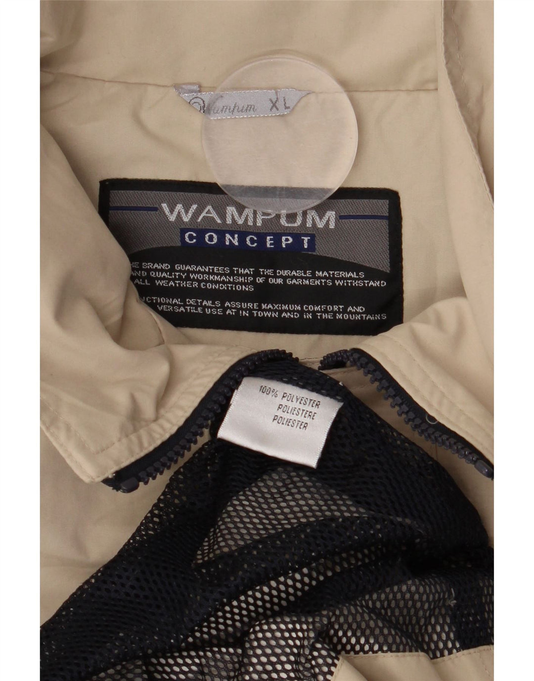 WAMPUM Mens Hooded Rain Jacket UK 42 XL Beige Polyester