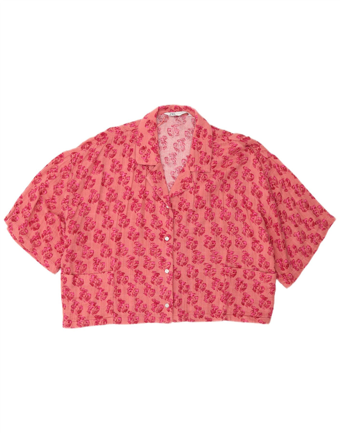 Zara Womens Oversized Short Sleeve Shirt Blouse UK 14 Medium Pink Floral