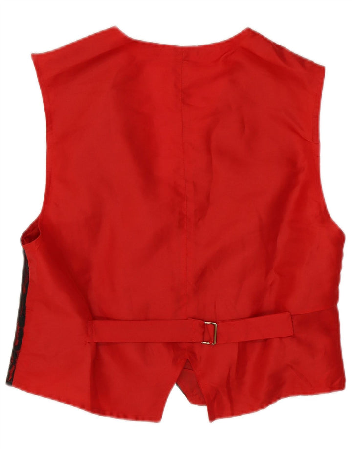 VINTAGE Womens Waistcoat UK 14 Medium Red Floral Polyester