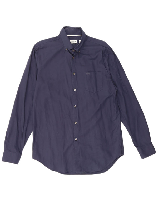 Lacoste Mens Regular Fit Shirt Size 40 15 1/2 Medium Navy Blue Cotton