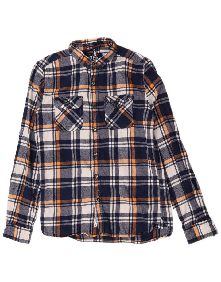 Superdry Mens Flannel Shirt Medium Navy Blue Check Cotton