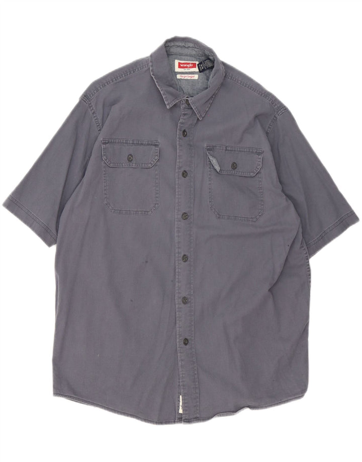 Wrangler Mens Short Sleeve Shirt Medium Navy Blue Cotton