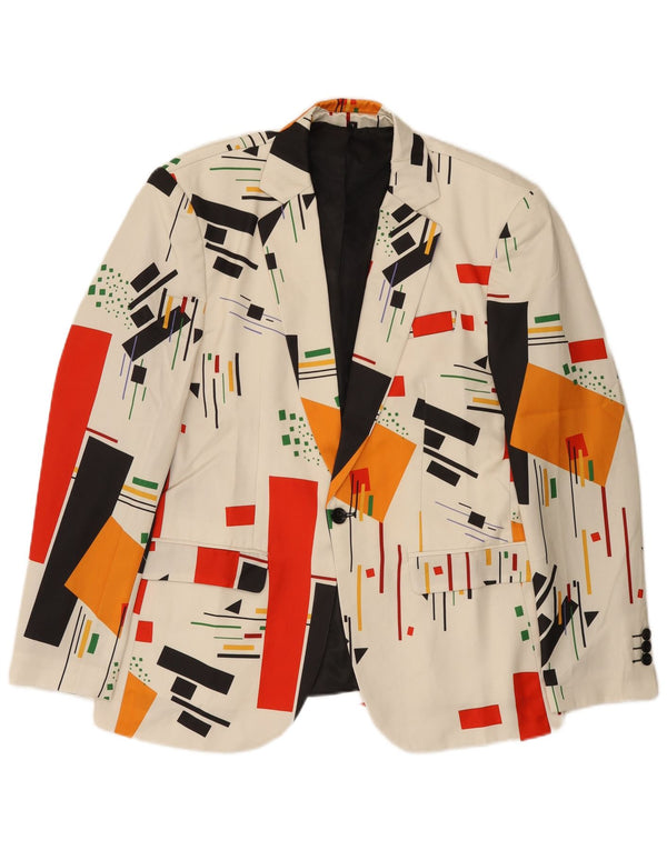 Vintage Mens 1 Button Blazer Jacket UK 40 Large White Geometric
