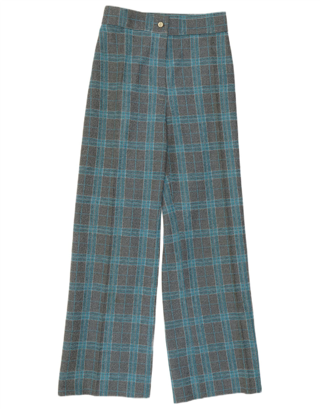 VINTAGE Womens High Waist Wide Leg Casual Trousers W27 L29 Grey Check