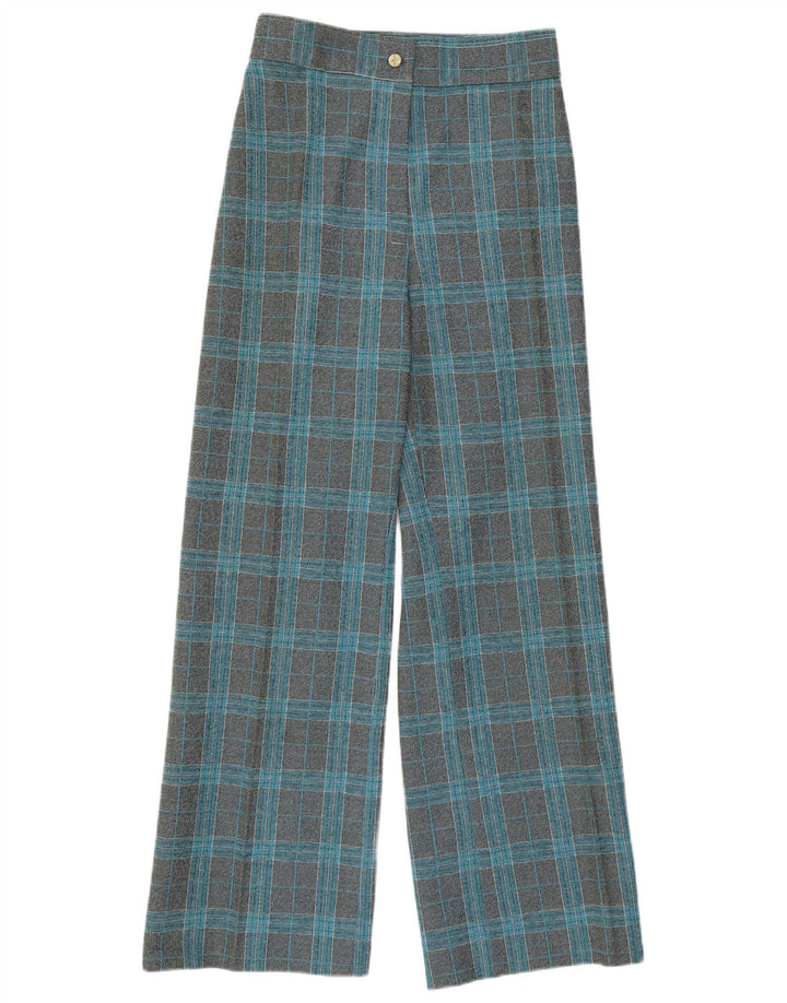 VINTAGE Womens High Waist Wide Leg Casual Trousers W27 L29 Grey Check