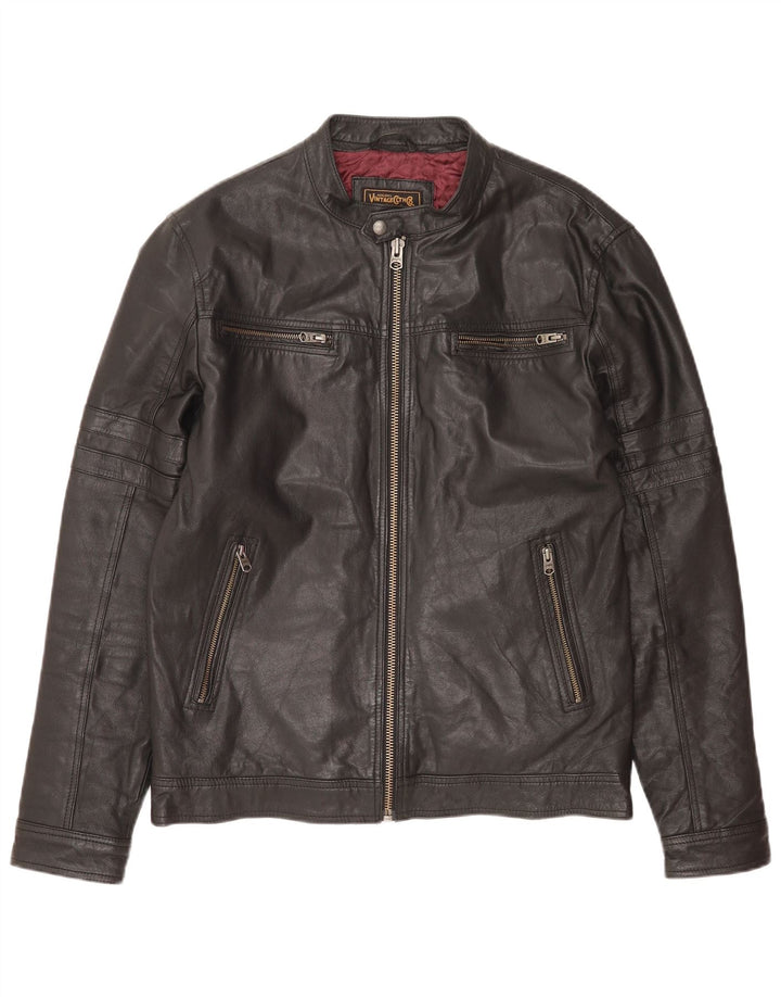 Jack & Jones Mens Leather Jacket UK 40 Large Black Leather