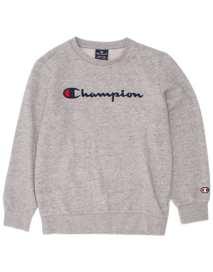 Champion Boys Graphic Sweatshirt Jumper 9-10 Years Medium Grey Flecked