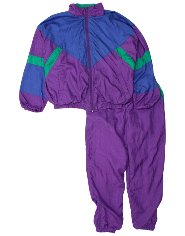 Vintage Mens Loose Fit Full Tracksuit Small Purple Colourblock Polyamide