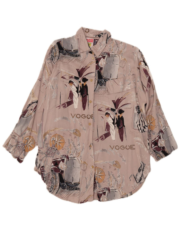 C&A Womens Clock House Graphic Oversized Shirt Blouse UK 10 Small Beige