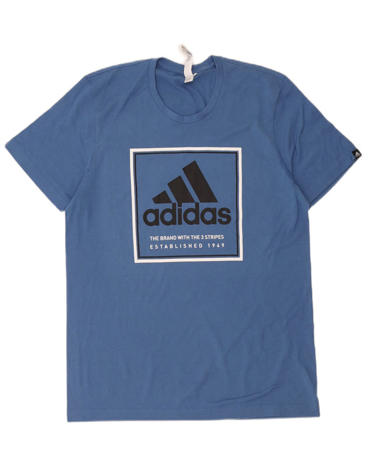 Adidas Mens Three Stripes Graphic T-Shirt Top Medium Blue Cotton