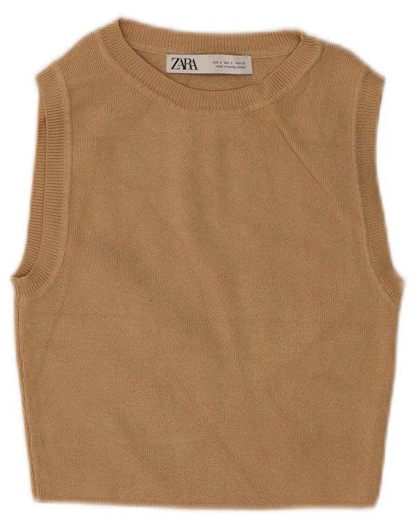 Zara Womens Crop Vest Top UK 8 Small Brown Viscose