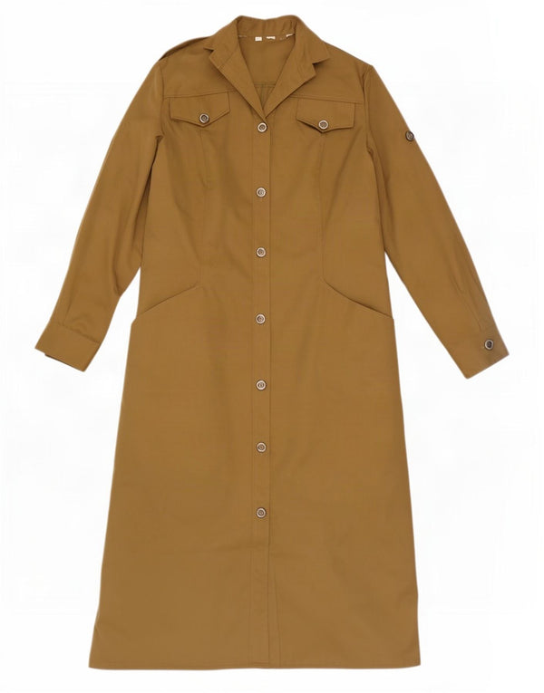 Vintage Womens Long Sleeve Shirt Dress UK 12 Medium Beige