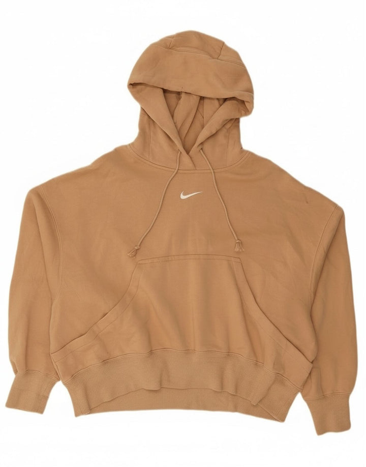 Nike Womens Oversized Hoodie Jumper UK 10 Small Beige Cotton